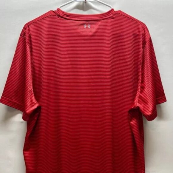 Under Armour Heatgear Loose Fit Mens Large Red Gray Stripe Short Sleeve Tech Tee - Picture 5 of 11
